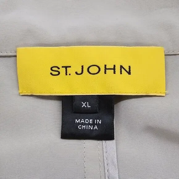 St John Jacket Shirt Womens Size XL Beige Lightweight Safari Full Zip Pockets - Picture 9 of 15